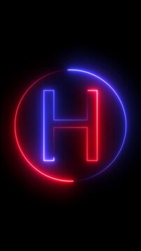 Red And Blue Neon Letter H Inside Oval Ring On Black Background alphabet light