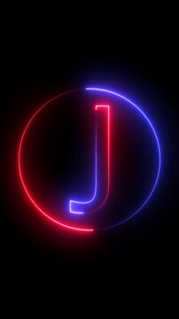 Red And Blue Neon Letter J Inside Oval Ring On Black Background alphabet light