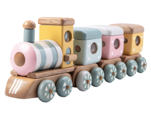 Wooden train toy with pastel colors