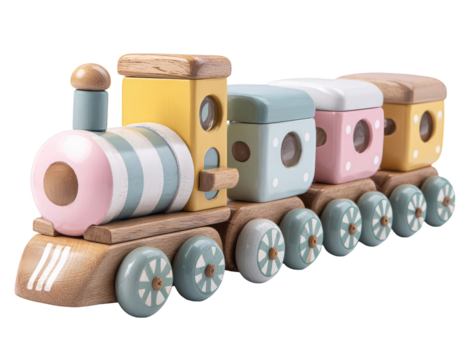 Wooden train toy with pastel colors
