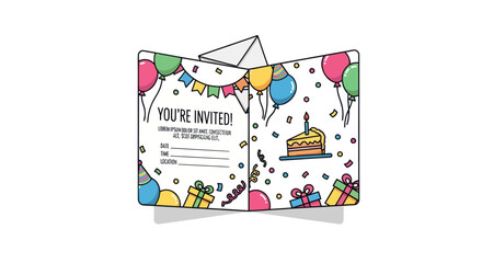 Naklejka premium Colorful Birthday Invitation Card Design with Decorations.