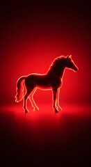 Neon horse silhouette glowing in red light, concept of year of the fire horse  