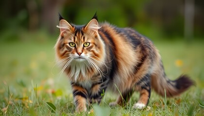 Fototapeta premium The Independent Maine Coon s Exploration Cat A Maine Coon explor