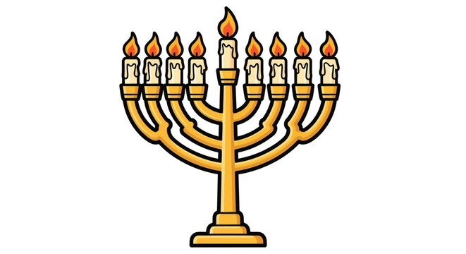 Golden Hanukkah Menorah with Nine Lit Candles.