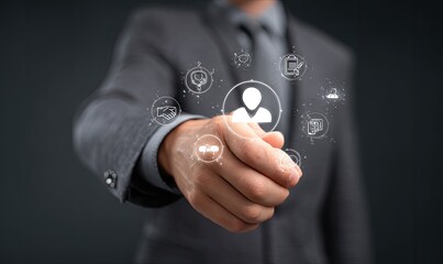 Businessman interacting with digital profile icons
