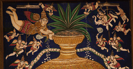Amrita Kalasha -pot Of Nectar-. Pot Of Eternity Depicted In Painting Represents Puranic Story Of Garudas Victory Over Indra, King Of The Gods, And Restoration Of Amrit Kalasha. This Refers To full