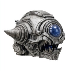 Gray, futuristic monster head sculpture