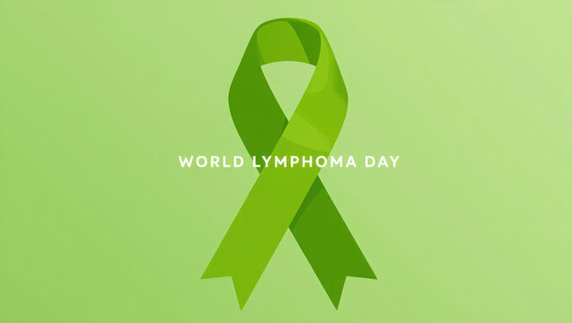 Green awareness ribbon for world lymphoma day on a light green background
