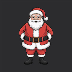 Cartoon Santa Claus in traditional red suit with white beard, black belt and boots, cheerful Christmas character for holiday celebration illustration.