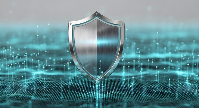 Futuristic Cybersecurity Shield and Data Protection Network Concept