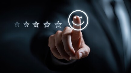 Businessperson interacting with a glowing feedback interface (1)