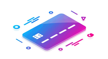 Isometric Credit Card Illustration with Chip and Gradient Colors.