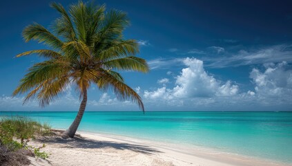Fototapeta premium Tropical beach scene with palm tree (3)