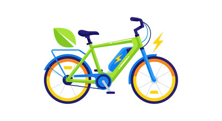 Obraz premium Vibrant Green Electric Bicycle with Leaf Symbol and Lightning Bolt.