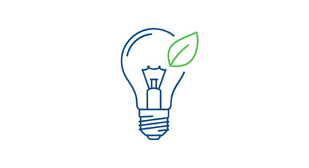 Naklejka premium Green energy concept icon of a light bulb with a leaf, thin line art style.