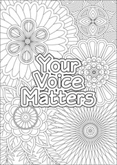 Your voice matters positive self love kindness quotes coloring pages for adult hand drawn vector