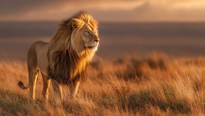 Majestic lion in golden savanna (2)