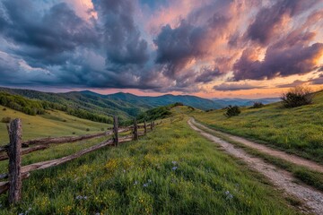 Naklejka premium Scenic mountain vista at sunset
