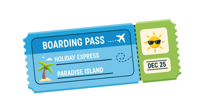 Cartoon Boarding Pass for Holiday Express to Paradise Island.