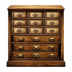 Antique apothecary cabinet with labeled drawers showcasing vintage storage and rustic charm perfect for a study or library decor with a touch of history on transparent background