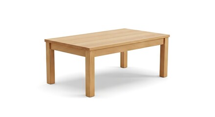 Fototapeta premium A rectangular table crafted from light-toned wood with visible grain stands on a white background casting a soft shadow