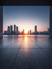Obraz premium Urban sunrise cityscape from a plaza