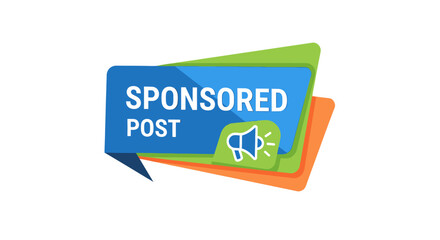 Sponsored Post label with colorful layered banners and a megaphone icon.