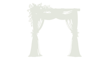 Elegant White Wedding Arch Decorated with Flowers and Draping Fabric.