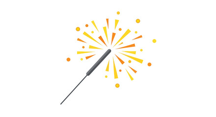 A festive illustration of a lit handheld sparkler with a burst of bright yellow and orange sparks. © solikhin