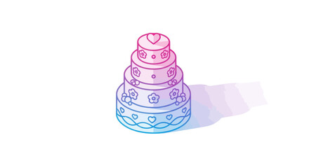 Multi-tiered pastel gradient celebration cake with heart topper.
