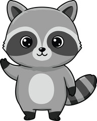 Adorable cartoon raccoon waving paw, cute baby woodland animal character, vector illustration for kids, nursery art, and playful design