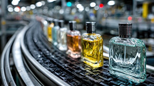 Perfume bottles on a factory conveyor belt (1)