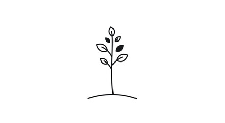 Obraz premium Minimalist line art illustration of a young plant sapling growing from the ground.
