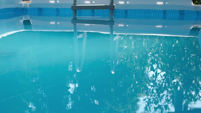 Morning Swimming Pool. Dream Pool for Family. Greenery Reflection In Water. Pool Orientation and Sunlight.