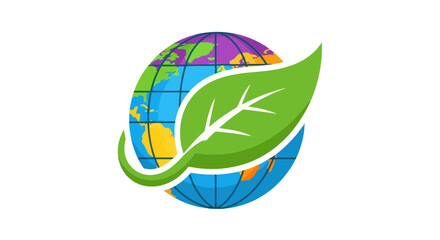 Green Leaf Embracing Colorful Earth Globe - Environmental Concept.