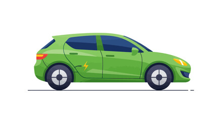 Fototapeta premium Vibrant Green Electric Hatchback Car Illustration with Lightning Bolt Symbol.