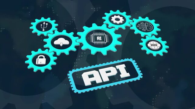 Api integration technology, ai cloud computing and data security system, futuristic network automation and software development concept