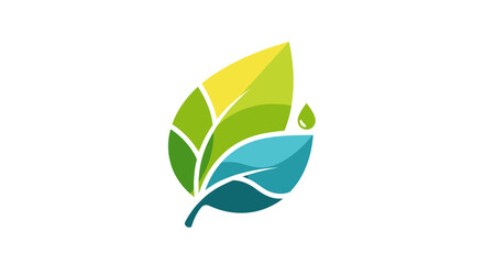 Abstract Leaf Logo Design with Green, Yellow, and Blue Elements.