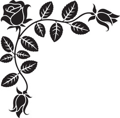 Black rose floral corner ornaments with buds vector