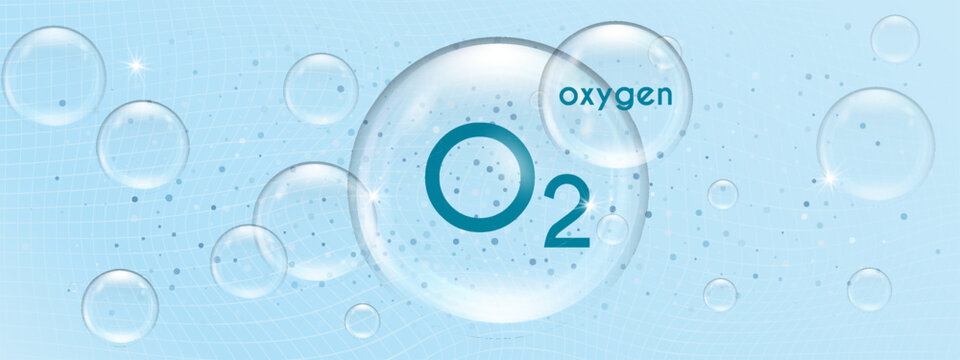 Abstract Representation of Oxygen Molecule with Bubbles in a Light Blue Background for science and beauty.
