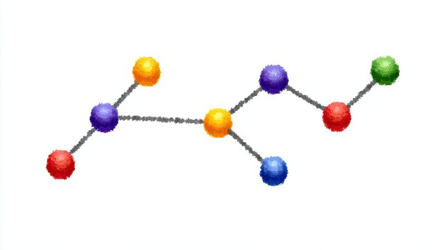 A simple abstract representation of a network or molecule, composed of colored spheres connected by lines, symbolizing data, connection, or scientific structure.