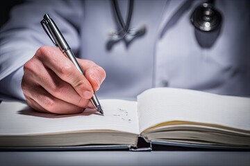 Close-up of doctor writing in a notebook (1)