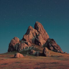 Obraz premium Rocky peak under starry night sky