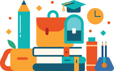 Back to school festival elements vector illustration collection study supplies icon set