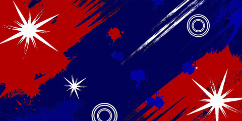Fototapeta premium Dynamic abstract background with red blue and white splatter and starburst elements