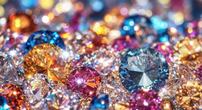 Sparkling Collection of Colorful Precious Gemstones and Diamonds