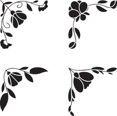 Black floral corner design with flowers and leaves