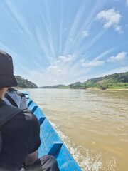 Fototapeta premium The view of the river from traditional boat