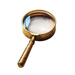 Antique magnifying glass with golden frame and handle perfect for detective work research or vintage themed designs on transparent background
