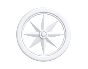 3D White Compass Rose Icon on Black Background - Stylized Eight-Pointed Star Symbol for Direction and Navigation